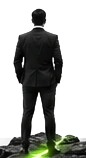 A man standing on the summit, looking out